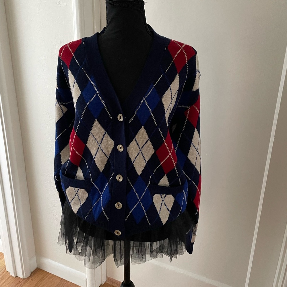 SIMPLE RETRO Argyle Cardigan, Sz=M